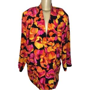 Vintage 80s Spitalnick & Co For Saks Fifth Avenue Silk Floral Blazer